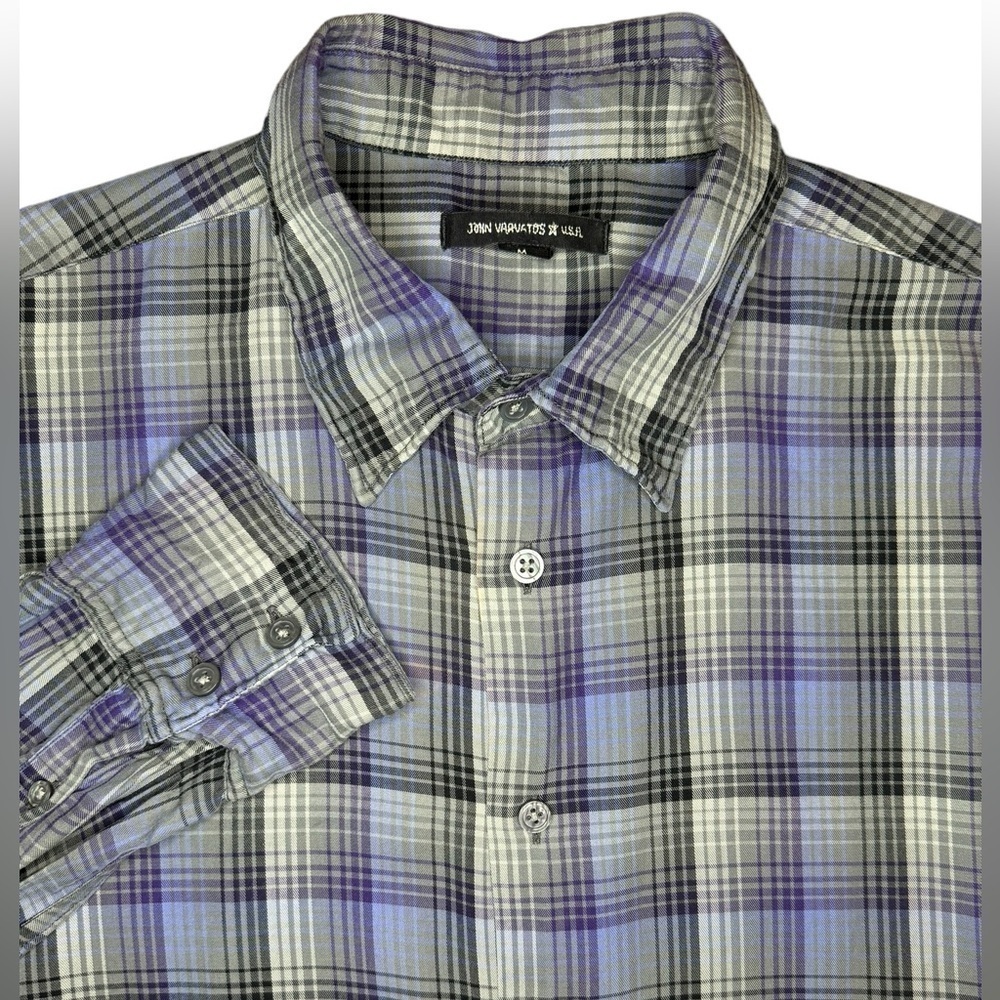 John Varvatos Star USA Long Sleeve Button Up Size M Purple Plaid